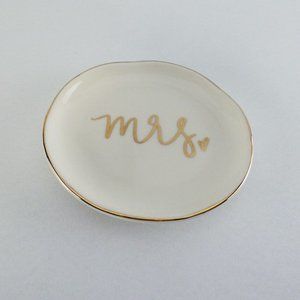 "Mrs." Ceramic Trinket Dish by Sweet Water Design, Cream with Gold Trim